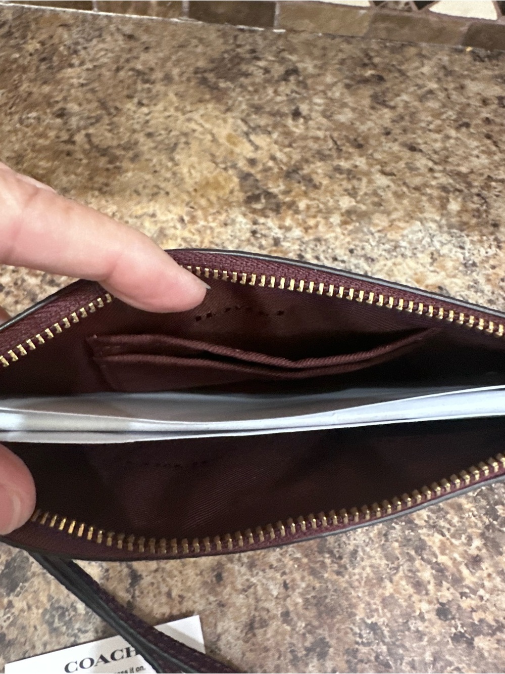 Coach Pebbled Merlot Signature Corner Zip Wristlet NWT Quiet Luxury Old Money - Picture 8 of 9